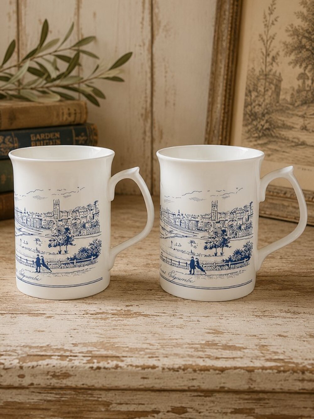 2 Rare Vintage English Ironstone Tableware Coffee Mug Set Dickens Series
